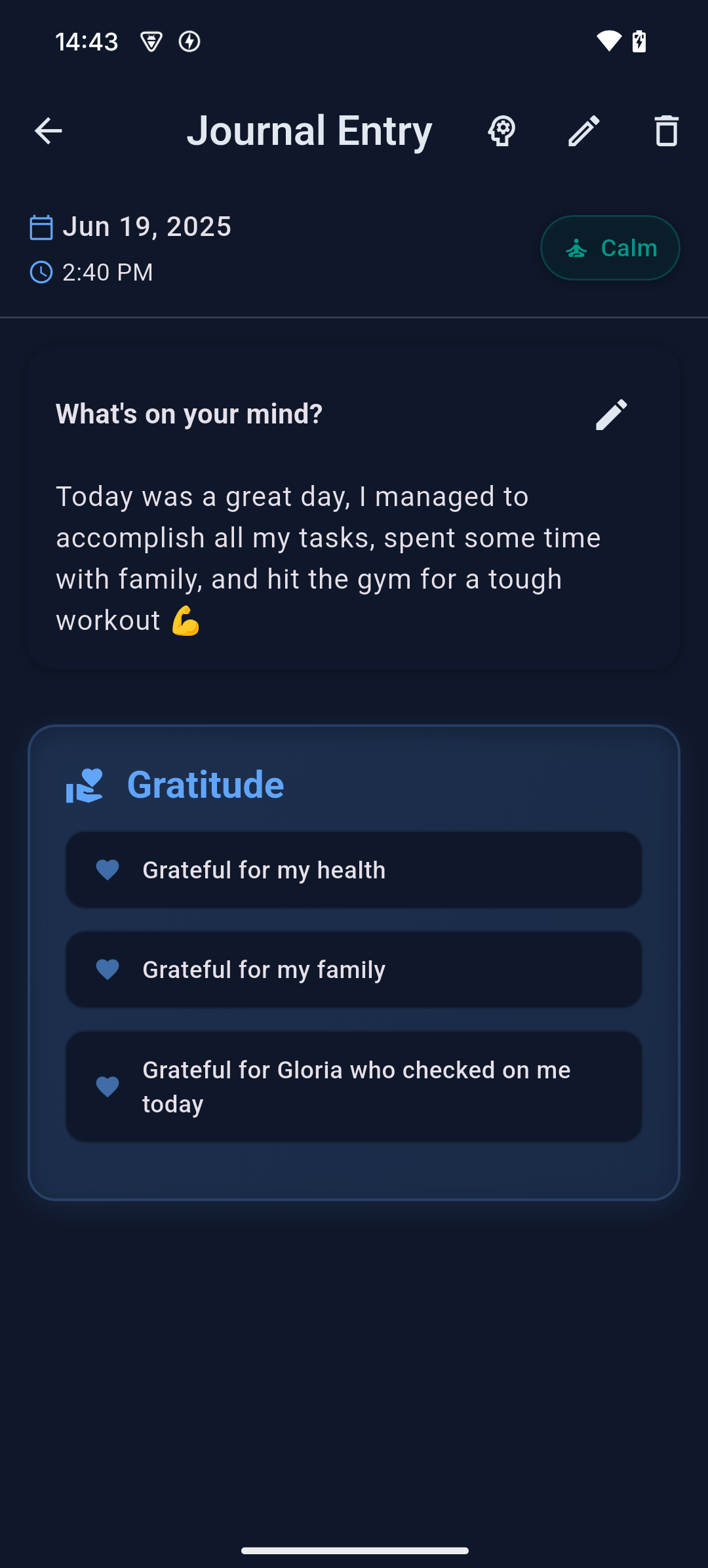 Save & Reflect conversation interface showing AI-powered journaling conversations